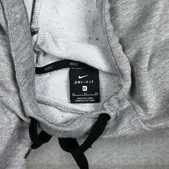 Vintage Y2K Nike Hoodie Mens XL Light Grey Polyester Pullover Black Swoosh - Picture 3 of 3